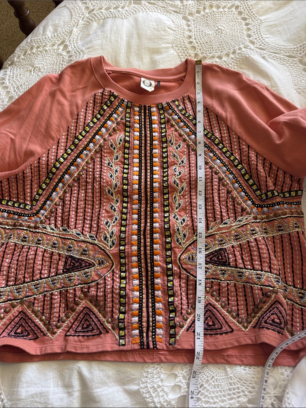 Embroidered Scoop-Neck Women's Sweater in Coral from Anthropologie